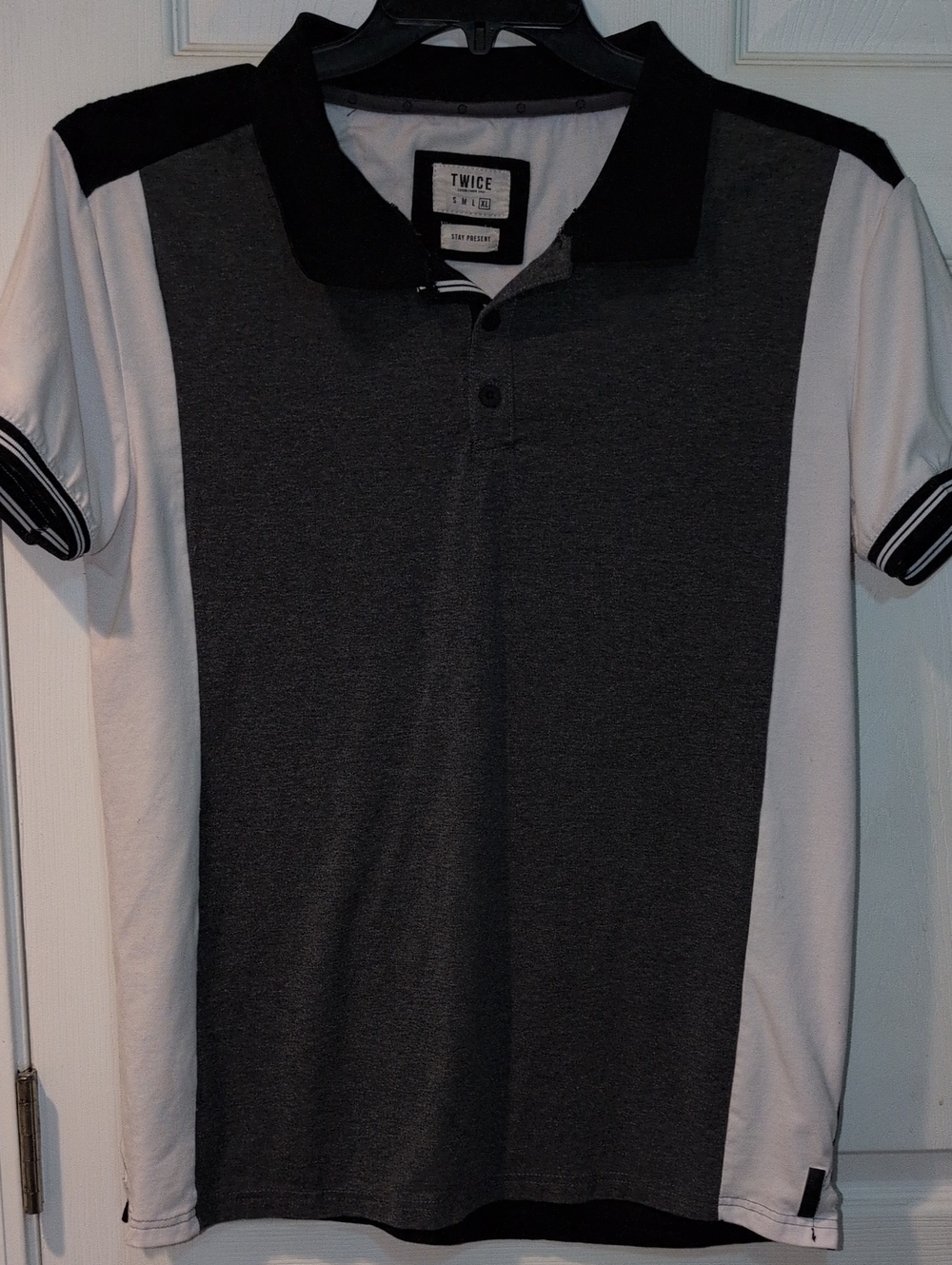 Twice Charcoal Gray & White Men's Polo with Black Collar